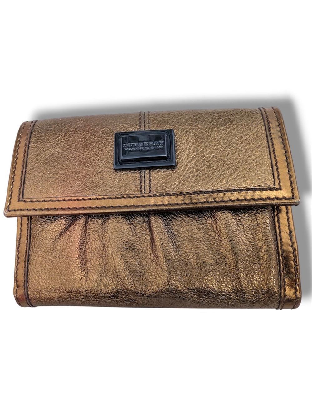 Burberry Metallic Bronze Leather Coin Wallet. Brand new